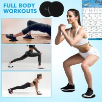 Complete Pilates Set with 14"" Ring, Fabric Resistance Bands, Mini Ball, Gliding Discs and Guide — Home Workout Kit(m-4)