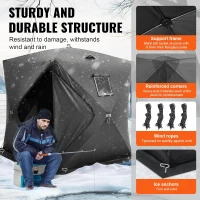 VEVOR Pop-Up Ice Fishing Shelter — Hub-Style Portable Tent, Insulated or Non-Insulated Options, Waterproof 300D Oxford Fabric, Includes Anchors, Ropes & Carry Bag (90 x 90 x 80 in)(m-3)