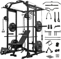 Mikolo K6 Power Cage with Cable Crossover & Lat Pulldown — 1500 lb Squat Rack System, Pulley & Accessory Package(m-1)