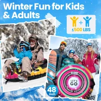 ZIZZ 48-inch Premium Canvas Inflatable Snow Tube — Heavy-Duty Winter Sled for Families(m-4)