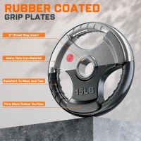 XDDIAS 260 lb Olympic Rubber Bumper Plate Set – 2-Inch Barbell Plates with Easy-Grip Handles and Steel Ring Insert(m-3)