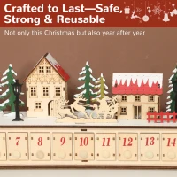 HOMCOM Christmas Advent Calendar with 24 Countdown Drawers and LED Lights, Wood-Effect Advent Calendar, Battery Operated(m-7)
