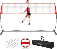 SPOYNAL 12FT/20FT Portable Freestanding Volleyball Net — Adjustable Height Practice Set with Carry Bag, PU Ball & Pump for Indoor/Outdoor Use(m-1)