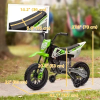 Qaba 12V Kids Dirt Bike, Electric Motorcycle with Twist Grip Throttle, Training Wheels, Rear Suspension & Music, Green(m-3)