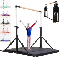 MARFULA Foldable Gymnastics Kip Bar – 4 ft Width (5 ft Base) Adjustable 36""–60"" Height, 400 lb Capacity with Fiberglass Crossbar, Foldable Design & Mats for Kids, Home and Club(m-1)