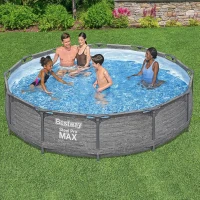 Bestway Steel Pro MAX 12' x 30"" Round Above-Ground Family Pool Set with Metal Frame, Liner and 330-Gallon Filter Pump – Gray(m-6)