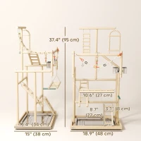 PawHut Bird Playground, 4 Layer Wooden Play Stand with Ladders, Chain Toy, Stainless Steel Cups and Tray for Small Birds(m-3)