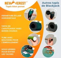 Newverest 70"" x 35"" Blackjack Table Top – Casino-Style Poker Mat for Home Game Nights, Zipper Storage Bag with 8 Coasters in Gift-Ready Box(m-2)