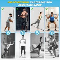 COFOF Heavy Resistance Pilates Bar Kit with Bands — Multifunctional Portable Yoga Bar Featuring 1.6"" Metal Adjustment Buckle for Home Strength and Sculpting(m-4)