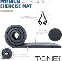 Tone Fitness Thick Pilates & Yoga Mat — One-Inch High-Density NBR, Anti-Slip Exercise Mat with Carry Strap for Home Gyms(m-3)