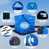 DARCHEN Insulated 3-Layer Pop-Up Ice Fishing Tent for 3–4 People — Thermal Shanty with Reinforced Skirt and Insulation(m-8)