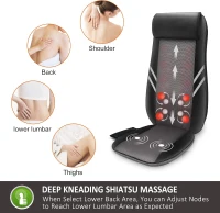 Snailax Shiatsu Back Massager with Heat — Seat Cushion with 8 Flexible Kneading Nodes, Vibration Seat, Detachable Neck Pillow, Anti-Slip Pad for Office & Home, Gift Option(m-3)