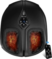 ALLYOUGER Shiatsu Foot Massager with Heat, Vibration, Air Compression and Deep Kneading for Plantar Fasciitis & Neuropathy — Removable Liners, Remote Control (Black)(m-1)