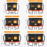 JUMPZYLLA Outdoor Trampoline 8FT/10FT/12FT/14FT/15FT/16FT with Safety Enclosure & Ladder, ASTM F381-16 Certified Recreational Trampoline for Kids and Adults, Anti-Rust Powder-Coated Frame(m-8)