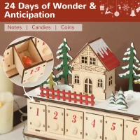 HOMCOM Christmas Advent Calendar with 24 Countdown Drawers and LED Lights, Wood-Effect Advent Calendar, Battery Operated(m-5)
