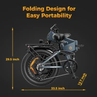 Jasion X-Hunter Foldable Electric Bicycle — Peak 1400W, 624Wh Removable Battery, 30 MPH, 20"" Fat Tires, Dual-Suspension, 55–70 Mile Range, 7-Speed(m-6)