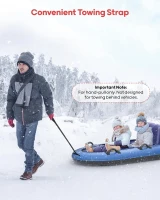 QPAU Heavy-Duty 2-Person Snow Sled with Reinforced Canvas Cover — 63.5"" x 33.5"" Inflatable Tube with Strong Handles, Family Winter Toboggan(m-7)