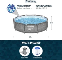 Bestway Steel Pro MAX 10' x 30"" Round Above-Ground Pool Set with Metal Frame, DuraPlus Liner and Filter Pump, Gray(m-3)