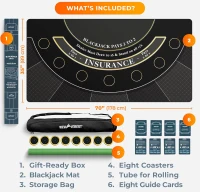 Newverest 70"" x 35"" Blackjack Table Top – Midnight Black Casino-Style Poker Mat with Zipper Storage Bag and 8 Coasters in Gift Box(m-7)