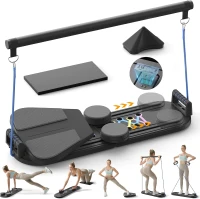 Multifunctional Foldable Pilates Board Reformer — Portable Ab & Core Trainer with Resistance Bands, Push-Up Handles, Balance Platform and Timer, Up to 330 lb Capacity(m-1)