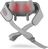 HVZZ 6D Shiatsu Neck & Shoulder Massager with Heat – Portable Rechargeable Deep Tissue Neck and Back Massager (Gray)(m-1)