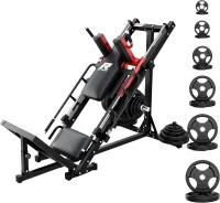 RitFit Adjustable Hack Squat & Leg Press with Weight Plate Set — Professional Home Gym Machine with Linear Bearings, Full Lower-Body Training and Plate Storage Posts(m-1)
