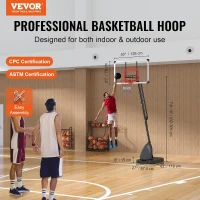 VEVOR Adjustable Portable Basketball Hoop with Mobile Stand & Weighted Base, Height-Adjustable Rim for Youth and Adults, Indoor/Outdoor(m-2)