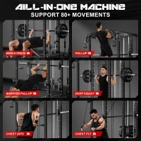 GOIMU S1-V4 Smith Machine Power Cage — 2000 lb Capacity All-in-One Squat Rack with Cable Crossover System and Multiple Attachments(m-8)