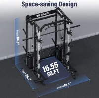 Major Fitness Drone2 Advanced All-in-One Home Gym Smith Machine – Squat Rack with Aluminum Pulley Set, Barbell, Dual Lat Pulldown Stations and Cable Crossover for Full-Body Training(m-5)