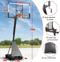 Cofiyard Portable Basketball Hoop with 54"" Shatterproof Backboard – Adjustable 5.25–10 ft Goal System with 44"" Base & Sandbag(m-6)