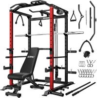 GOIMU C1-V4 Power Cage - 2000 lb Capacity Squat Rack with Lat Pulldown and Multi-Function Attachments for Home Garage Gym(m-1)