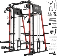 Mikolo M4 2.0 Smith Machine & Squat Rack — 2200 lb Capacity with Lat-Pulldown, Dual Cable Crossover and Leg Hold-Down(m-1)