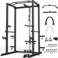 Multi-Functional Power Cage with J-Hooks, Dip Handles, Landmine & Optional Cable Pulley System — Heavy-Duty Home Power Rack(m-1)