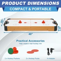 40 in Portable Tabletop Air Hockey Table - Indoor Arcade Game for Kids & Adults with Electronic Fan Motor, 2 Pucks, 2 Pushers(m-7)