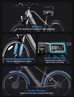 26"" YOLOWAY Commuter Electric Bike for Adults, Peak 1000W Brushless Motor, Up to 25 MPH, Removable 36V 10Ah (≈375Wh) Battery, 7-Speed, Front Suspension, ~40+ Mile Range(m-9)