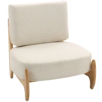 HOMCOM Accent Chair with Rubber Wood Frame, Wide Seat, Modern Chenille Bedroom Chair with Thick Cushion, Cream White(m-2)