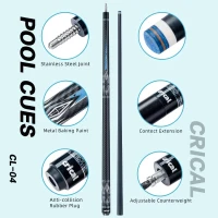 CRICAL 58"" Carbon Fiber Pool Cue Set CL-04 — Low-Deflection Billiard Cue with 3/8×8 Stainless Joint and 12.5mm Tip(m-3)
