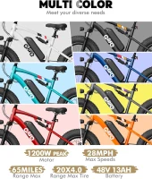 Qlife Racer Fat Tire 2.0 Electric Bike for Adults — Peak 1200W Brushless Motor, 28 MPH, 499Wh Removable Battery, 20"" x 4.0 Tires, 7-Speed Step-Over E-MTB(m-2)