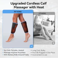 FIT KING Rechargeable Cordless Calf Compression Massager with Heat — 3 Heat Levels, 3 Modes & Intensities for Circulation, Edema, RLS & Pain Relief — Portable Gift(m-2)