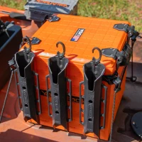 YakAttack BlackPak Pro 13"" x 13"" Orange Fishing Crate with 3 TetherTube Rod Holders – Compact Kayak Tackle Organizer | Made in USA(m-8)