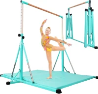 Adjustable Foldable Gymnastics Bar 5FT/6FT with Mat, Horizontal Kids Training Bar, Heights 35.4""–59"" / 45""–71"", 500 lb Capacity(m-1)