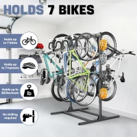WALMANN Freestanding Garage Bike Stand — Heavy-Duty Floor Rack for 6–7 Bikes with Adjustable Hooks and Helmet Holders(m-2)