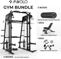 Mikolo M4 2.0 Smith Machine & 2200 lb Power Rack with Dual Cable Crossover, Lat Pulldown and Leg Hold-Down Attachment(m-2)