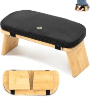 Bamboo Folding Meditation Bench — Seiza Kneeling Stool with Cushion (Black)(m-1)