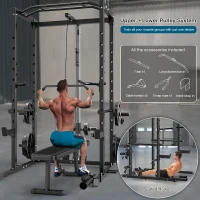 Multi-Functional Power Cage with J-Hooks, Dip Handles, Landmine & Optional Cable Pulley System — Heavy-Duty Home Power Rack(m-2)