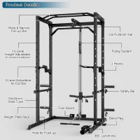 Multi-Functional Power Cage with J-Hooks, Dip Handles, Landmine & Optional Cable Pulley System — Heavy-Duty Home Power Rack(m-6)
