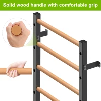 Kipika 2""x2"" Wall-Mounted Swedish Ladder with 1"" Hole — Pull-Up Bar & Suspension Trainer with Solid Wood Handles for Home, Wall Gyms, Schools(m-5)