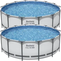 Bestway Steel Pro MAX 2-Pack Above-Ground Round Pool Set — 14 ft x 48 in Metal Frame with 1,000 Filter Pump, Ladder & Cover(m-1)
