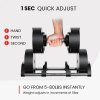 NUOBELL Adjustable Dumbbells 5–80 lbs: Replace 16 Sets — Compact Home Gym Weight Solution(m-5)