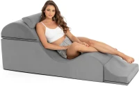Avana Kami Convertible Chaise-to-Bed Ottoman — 2-in-1 Fold-Out Yoga & Massage Lounge, Microvelvet Grey, 22 in Wide(m-1)